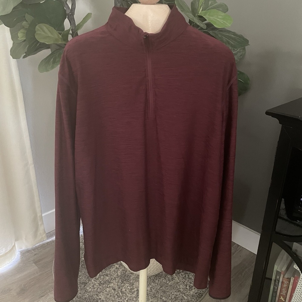 Gap Sweater Men XL Red Long Sleeve 1/4 Zip Pullover Mock Neck Polyester Spandex